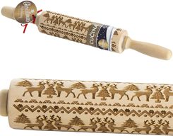 Zdjęcie Wałek Do Ciasta Grawerowany Drewniany Świąteczny Dekoracyjny Wzór Do Ciasteczek Renifery - Zduny