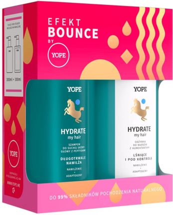 Yope Efekt Bounce Hydrate My Hair Zestaw Szampon Do Suchej Skóry Głowy Z Peptydami 300Ml + Odżywka Włosów Humektantami