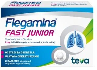 FLEGAMINA Fast Junior, tabletki ulegające rozpadowi w jamie ustnej 4mg, 20 tabletek