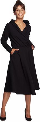 Rozkloszowana sukienka midi z kapturem (Czarny, XL)