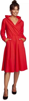 Rozkloszowana sukienka midi z kapturem (Czerwony, S)