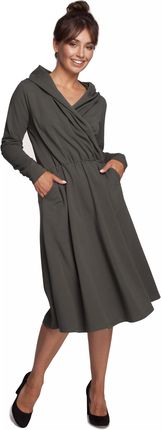 Rozkloszowana sukienka midi z kapturem (Khaki, XL)