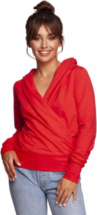 Bawełniana bluza z kopertowym dekoltem (Czerwony, S)