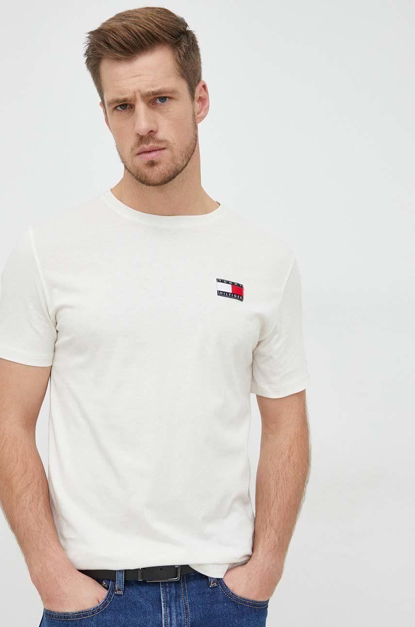 Tommy Hilfiger tshirt bawełniany kolor beżowy gładki Ceny i opinie