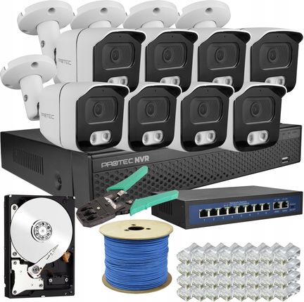 Protec Cyfrowy Monitoring 8 Kamer Tuby Ip Switch 8Mpx 4K Prnvr08T8Poes