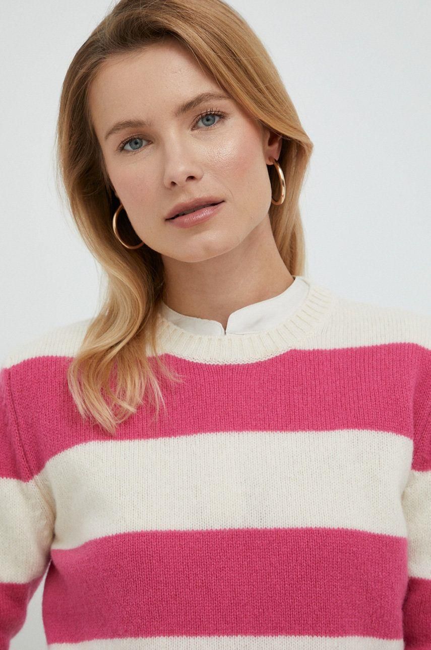 Sweter Color United Colors of Benetton sweter wełniany damski kolor różowy lekki ...