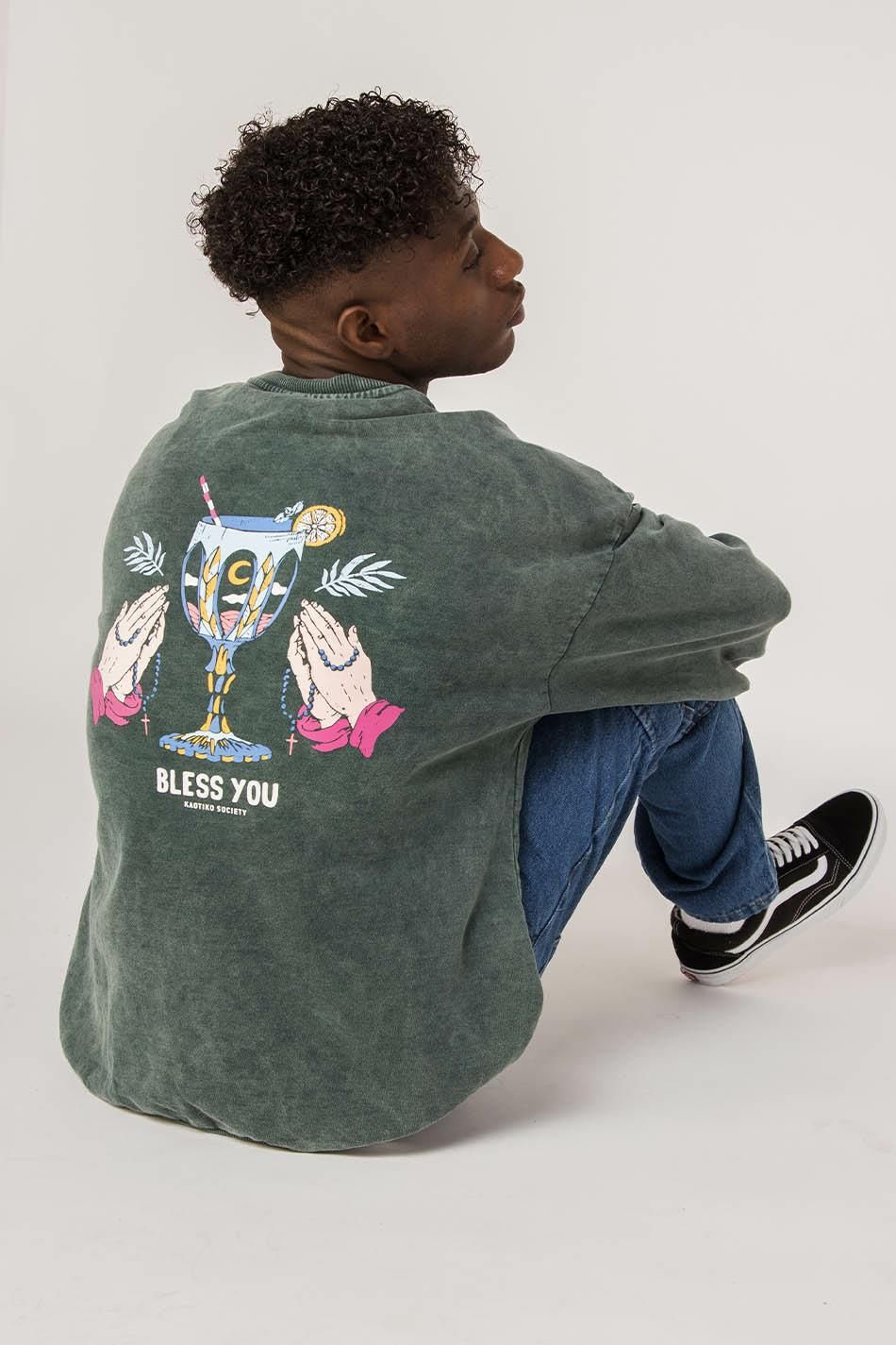 BLESS Ü Kaotiko Bless You Washed Sweatshirt Sea Green - Ceny i