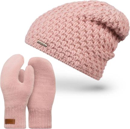 Pudrowy różowy komplet czapka cz25 + rękawiczki r2 brødrene