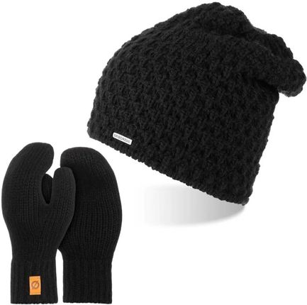 Czarny komplet czapka cz25 + rękawiczki r2 brødrene