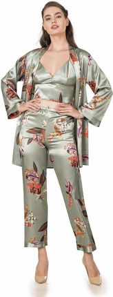 Elegancka Trzyczęściowa piżama damska top spodnie szlafrok oliwkowa PIZ334
