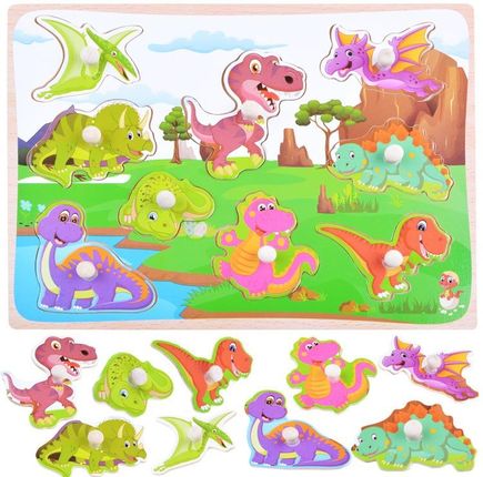 Puzzle Drewniane Jokomisiada Dinozaury 9 Elementów Układanka Puzzle Zabawka Dla Dzieci 12Miesięcy+ Za3595 Jk0180
