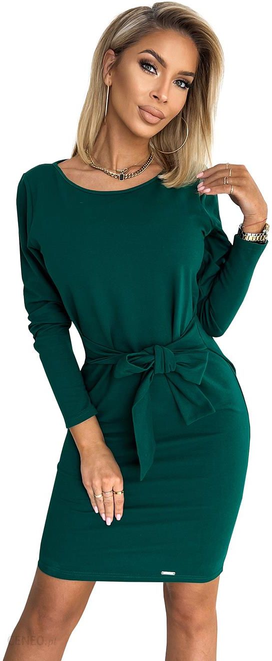 Bawełniana sukienka wiązana w pasie-zielona - Ceny i opinie 