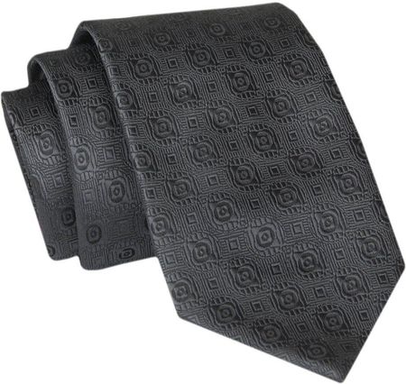 Męski Krawat - Czarny, Geometryczna Faktura - Angelo di Monti  KRADM1934
