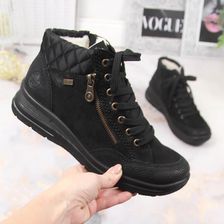 Zdjęcie Wodoodporne skórzane botki damskie ocieplane czarne Rieker L7701-00 - Ciechocinek