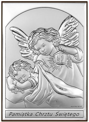 Srebrny Obrazek Anioł Stróż na chrzest | Rozmiar: 9x13 cm | SKU: BC6669S/2X