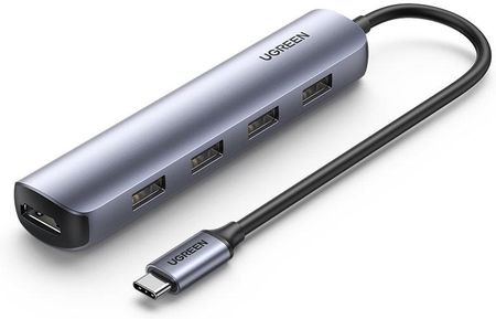 Ugreen adapter przejściówka USB Typ C - HDMI / 4 x USB szary (CM417)