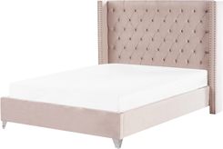 Beliani Welurowe Łóżko 160X200 Cm Z Listwami Pikowane Do Sypialni Różowe Lubbon 335978