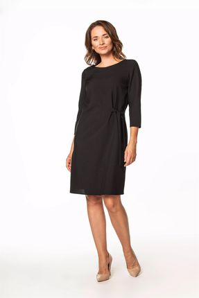 Prosta sukienka przed kolano z wiązaniem na boku (Czarny, XL)