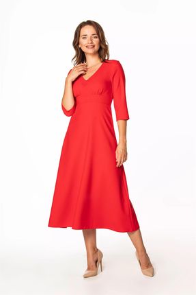 Rozkloszowana sukienka maxi z marszczeniami na dekolcie (Malinowy, XL)