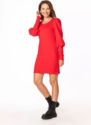 Dopasowana sukienka mini z bufiastymi rękawami (Czerwony, XXL)