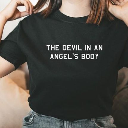 T-shirt damski czarny THE DEVIL IN AN ANGEL'S BODY