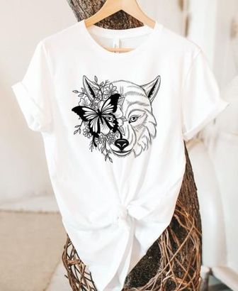 Timeforf Damskie T-Shirt Boho Koszulka Z Wilkiem