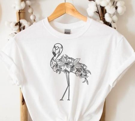 DAMSKI T-shirt z flamingiem