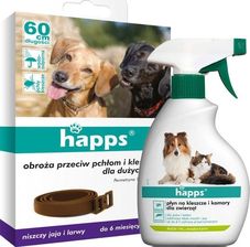 Bros Happs Obroża Przeciw Pchłom I Kleszczom Dla Dużych Psów 60Cm + Happs Płyn Na Kleszcze I Komary Dla Zwierząt 200Ml