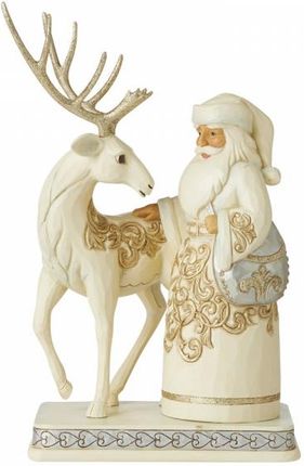 Jim Shore Biały Jeleń I Mikołaj Sil Er/Gold Santa W/Reindeer 6006615 Figurka Ozdoba Świąteczna 969