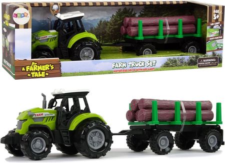 Leantoys Zielony Traktor Przyczepa Bale Drewna Farma Dźwięk