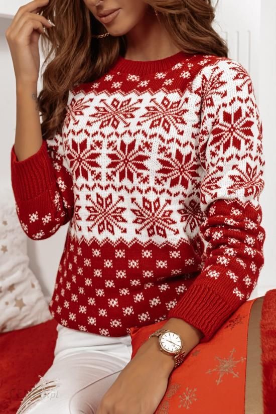 Sweter świąteczny w śnieżynki czerwono biały Snowflake