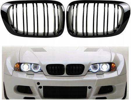 SHR GERMANY GRILL NERKI BMW E46 98-07 POŁYSK DUAL MPERFORMANCE 156GBD NERKI W GRILL ATRAPY CZARNY POŁYSK DUAL DLA BMW E46 2D ROK: 1998-2001 PRZED LIFT