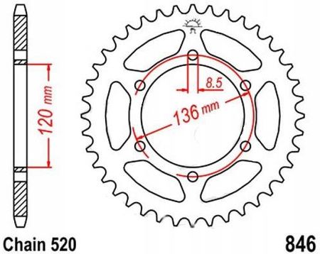Jt Sprockets Zębatka Tylna R846 45 Zębów 520 Yamaha Srx 600 Tył 7273949