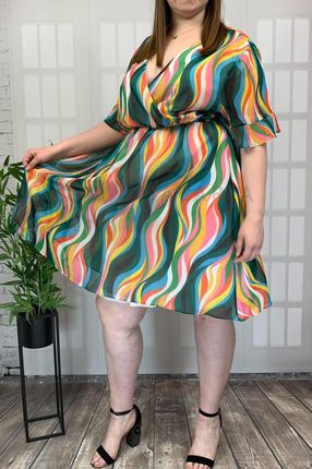 Wawa Sukienka Kopertowa Plus Size W Geometryczny Wzór 2XL