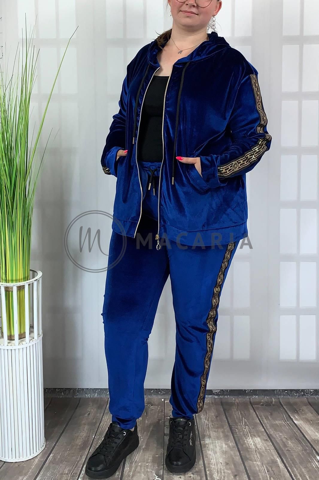 Myzem Moda Komplet Dresowy Welurowy Plus Size Velvet Niebieski 4XL - zdjęcie 2 Myzem Moda Komplet Dresowy Welurowy Plus Size Velvet Niebieski 4XL
