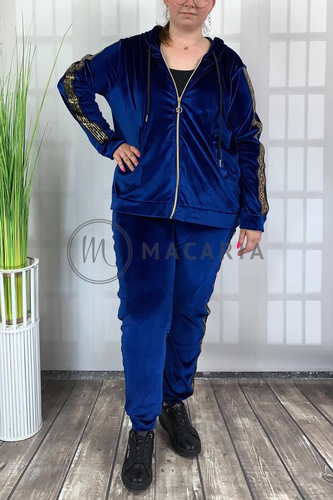 Myzem Moda Komplet Dresowy Welurowy Plus Size Velvet Niebieski 4XL