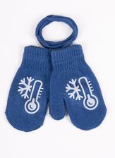 Rękawiczki chłopięce jednopalczaste ze sznurkiem niebieskie ze śnieżynką : Rozmiar - 12 - Rękawiczki dziecięce