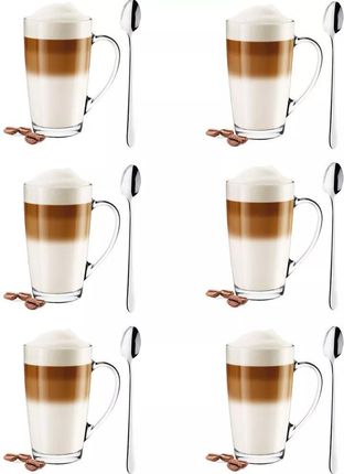 Szklanki z uchem 400ml Glasmark Alex do herbaty kawy latte macchiato komplet 6szt + łyżeczki