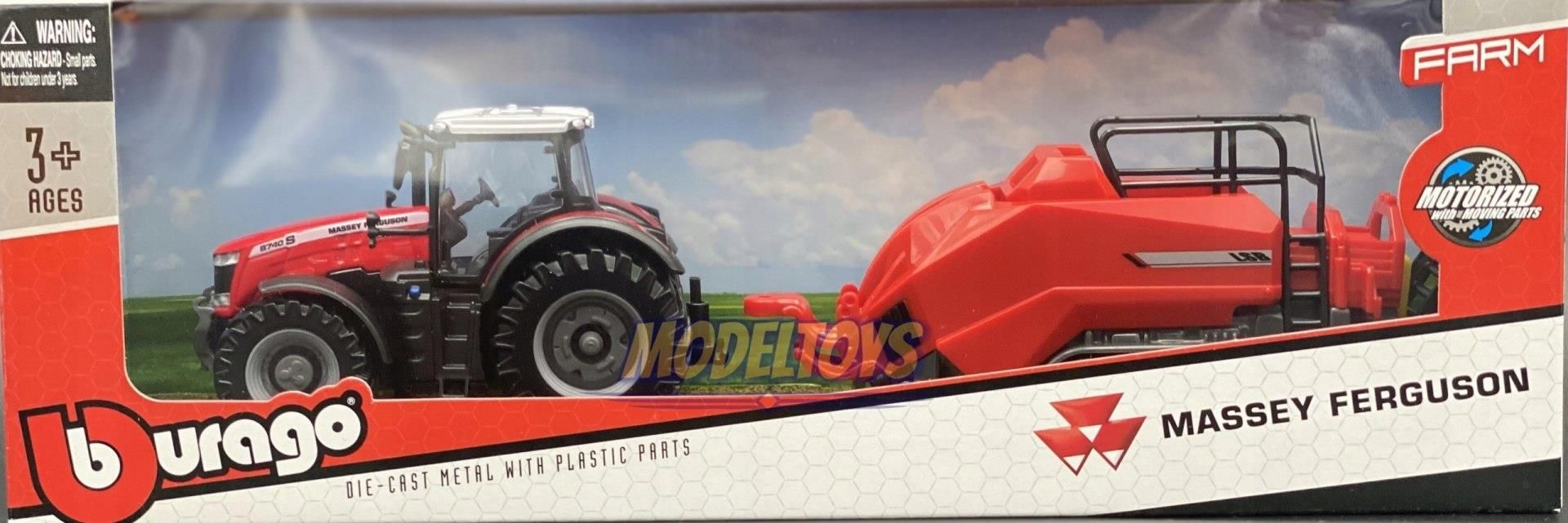 Tracteur Massey Ferguson 8740S Bburago 1:32 Avec Remorque - Modèle Détailé 10cm | Collection Jouet