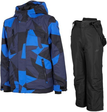 JUNIORski kombinezon narciarski 4F kurtka JKUMN002 MORO niebieski + spodnie JSPMN001 czarne