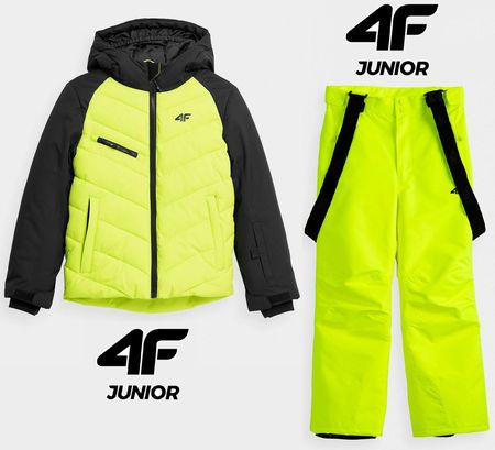 JUNIORski kombinezon narciarski 4F kurtka JKUMN003 limonka/czarny + spodnie JSPMN001B neon żółty