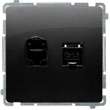 Kontakt-Simon Gniazdo Komputerowe Podwójne Rj45 Kat 6 Ekranowane Czarny Mat Basic BM62E0149