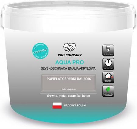 Pro Company Aqua Emalia Szybkoschnąca 10l Popielaty Średni RAL9006