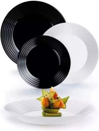 Zestaw obiadowy Harena Luminarc 36 elementów czarno białe talerze dla 12 osób