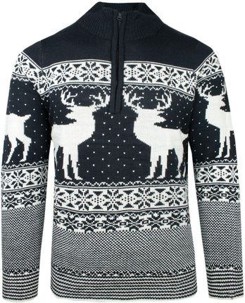 Granatowy Sweter Świąteczny Norweskie Wzory - Brave Soul