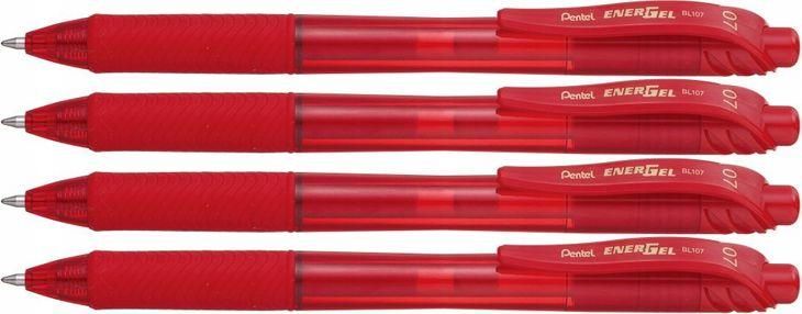 Pentel EnerGel-X BL107 – Set 5 Penne Roller Gel Punta 0,7 Mm – Colore Rosso, Corpo In Plastica Riciclata, Grip Gommoso