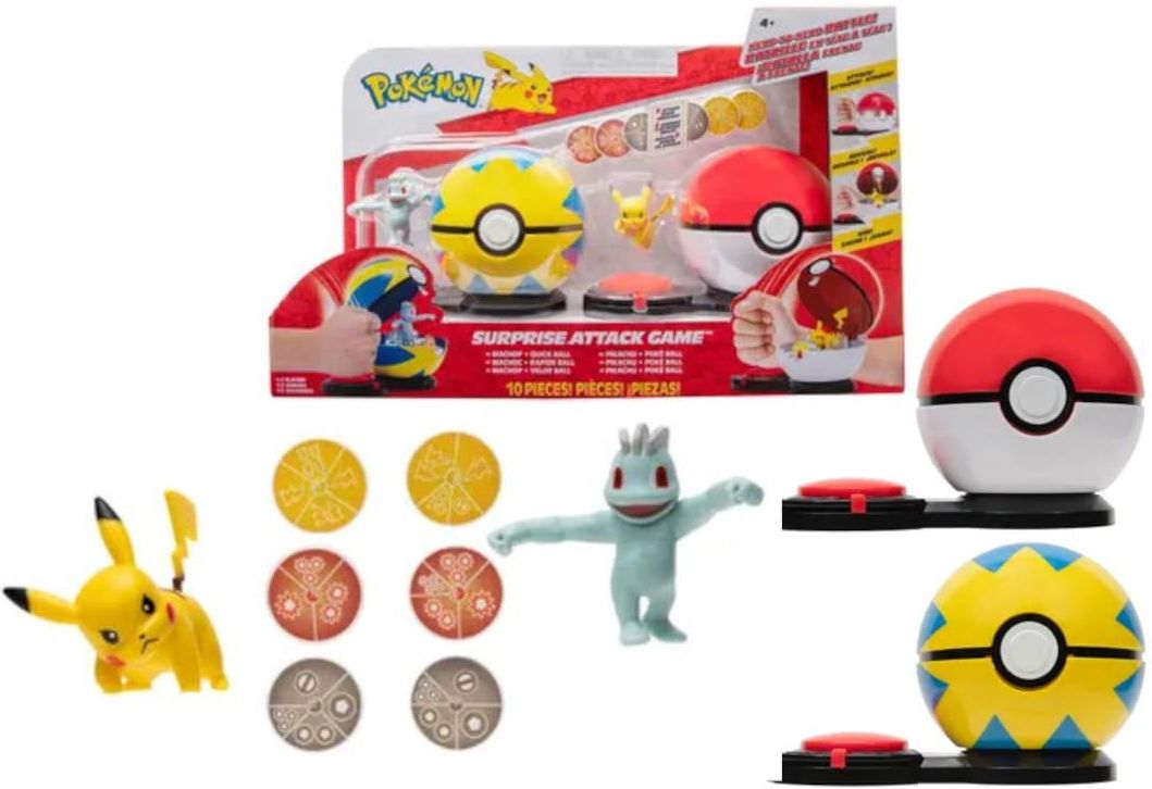 Pokéball Surprise Attack Game Machop and Pikachu Pokémon