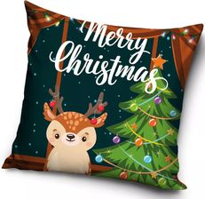 Poszewka świąteczna 40x40 na poduszkę jaśka realistyczny wzór Renifer Merry Christmas - Poszewki