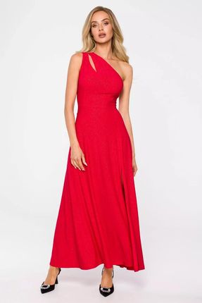 Zjawiskowa brokatowa sukienka z łezką na dekolcie (Czerwony, XL)