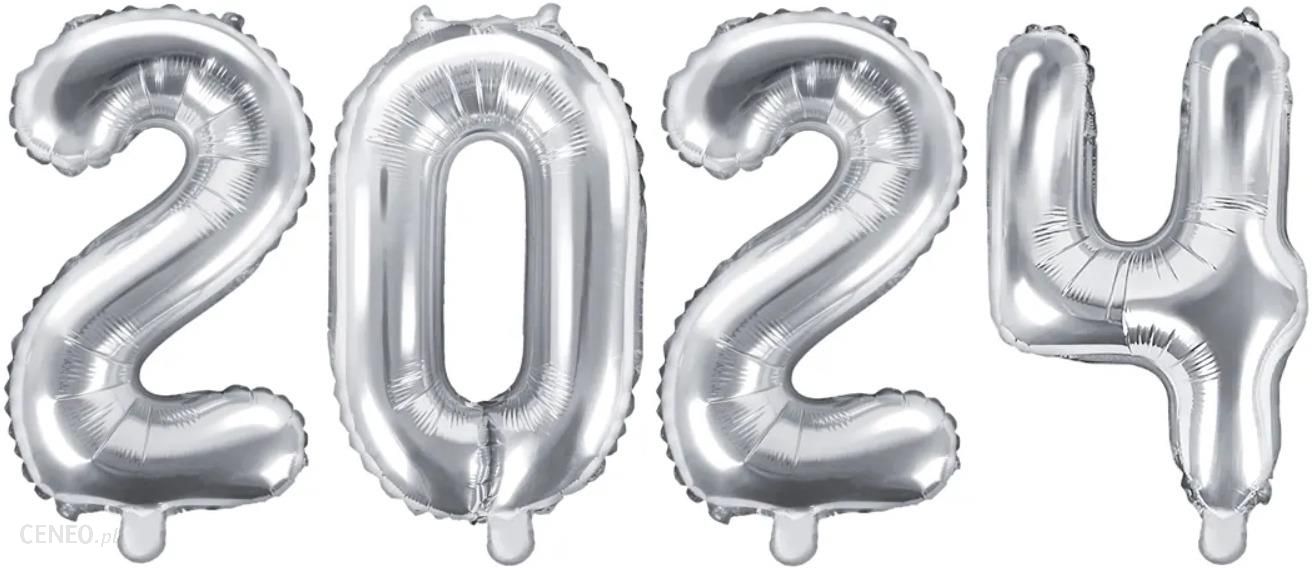 Balon foliowy PartyDeco cyferki 2024 srebrne napis Happy New Year na